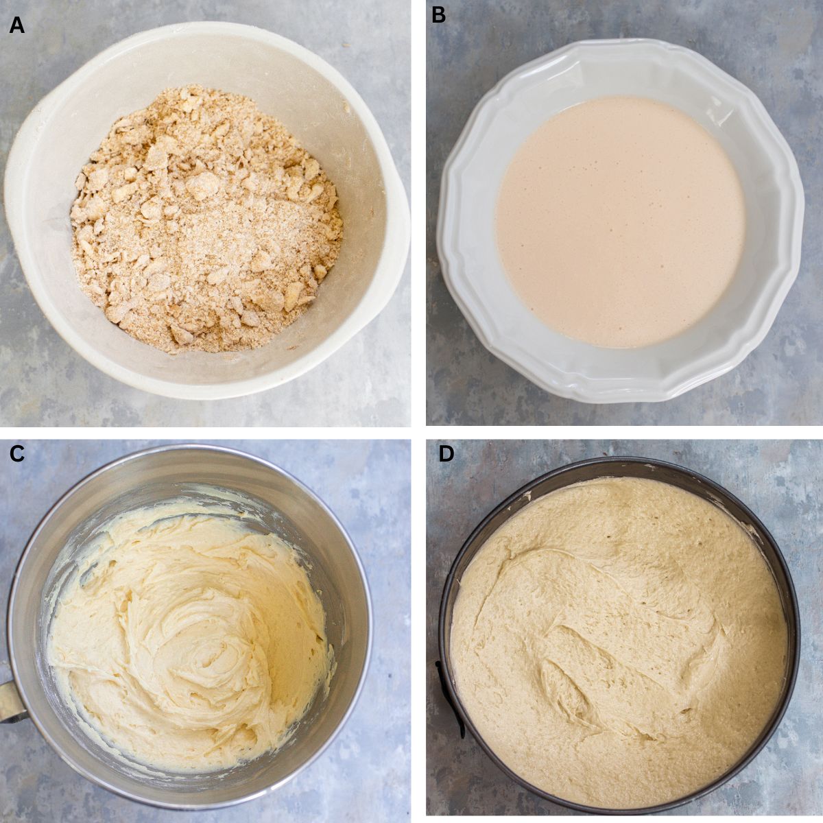 making the blueberry cheese crumb cake.