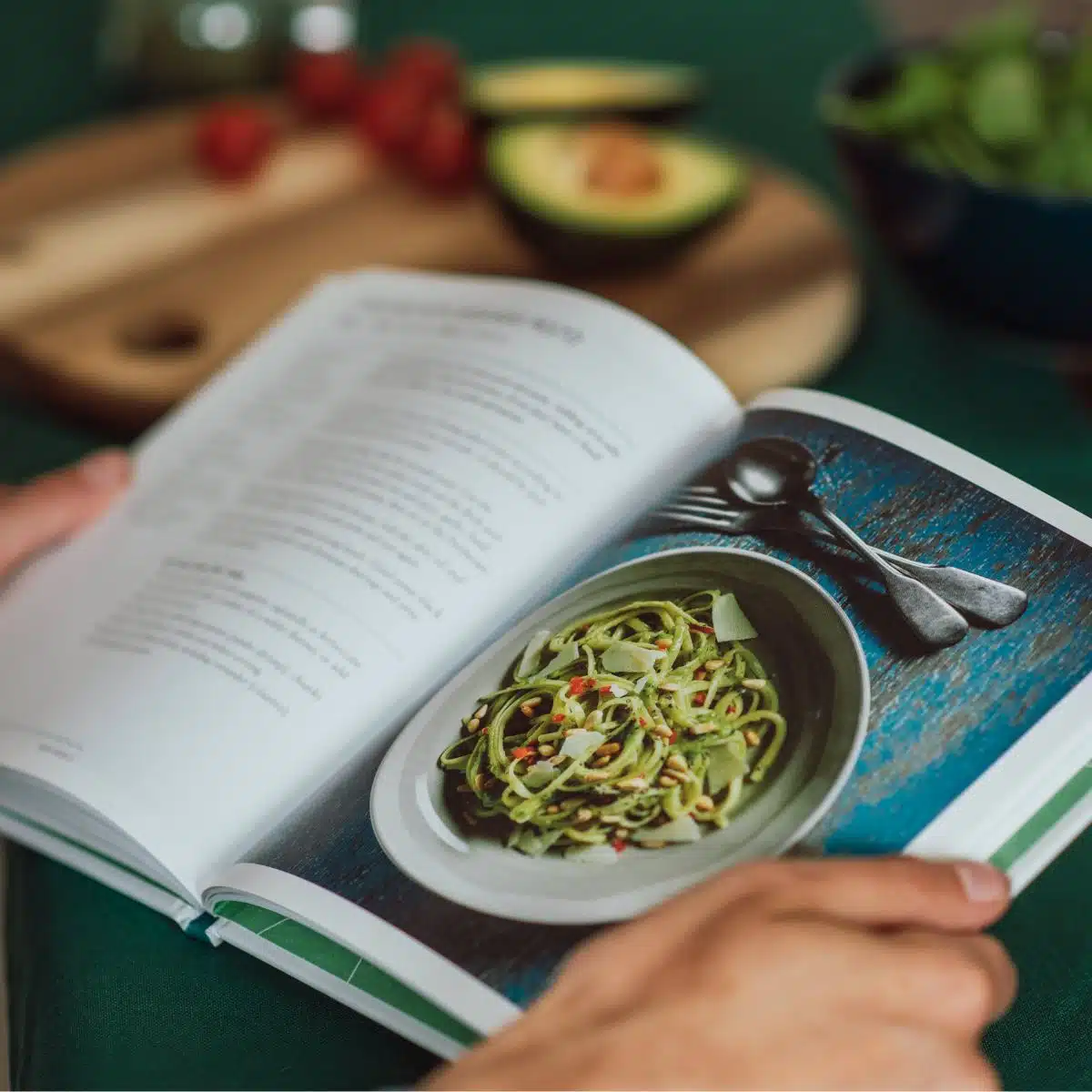 Open cookbook with recipe. 