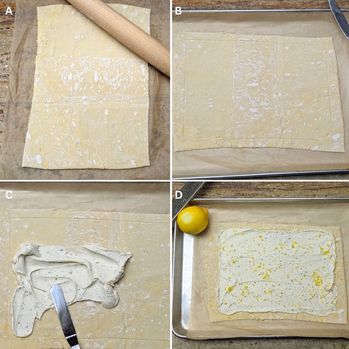 Steps for making asparagus tart.