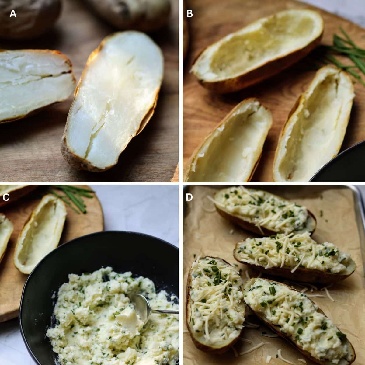 Steps to making easy twice baked potatoes.