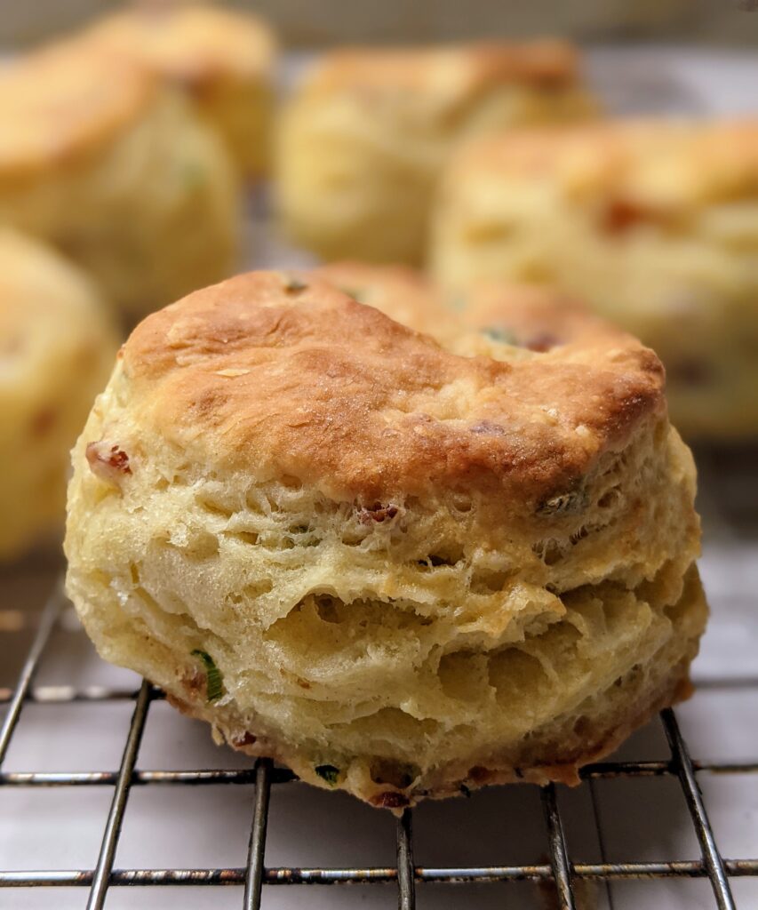 Close up of chive and bacon biscuit