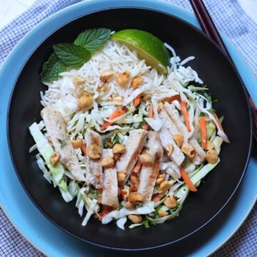 Bowl of Vietnamese Chicken Salad with chopsticks