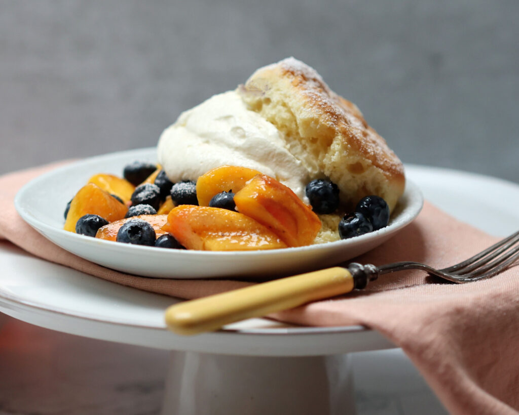Plate of Peach and Blueberry Shortcakes