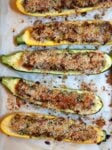 baking sheet with stuffed pancetta-parmesan zucchini