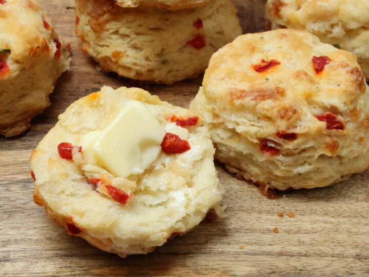 split open Pimento Cheese Buttermiilk Biscuits with butter