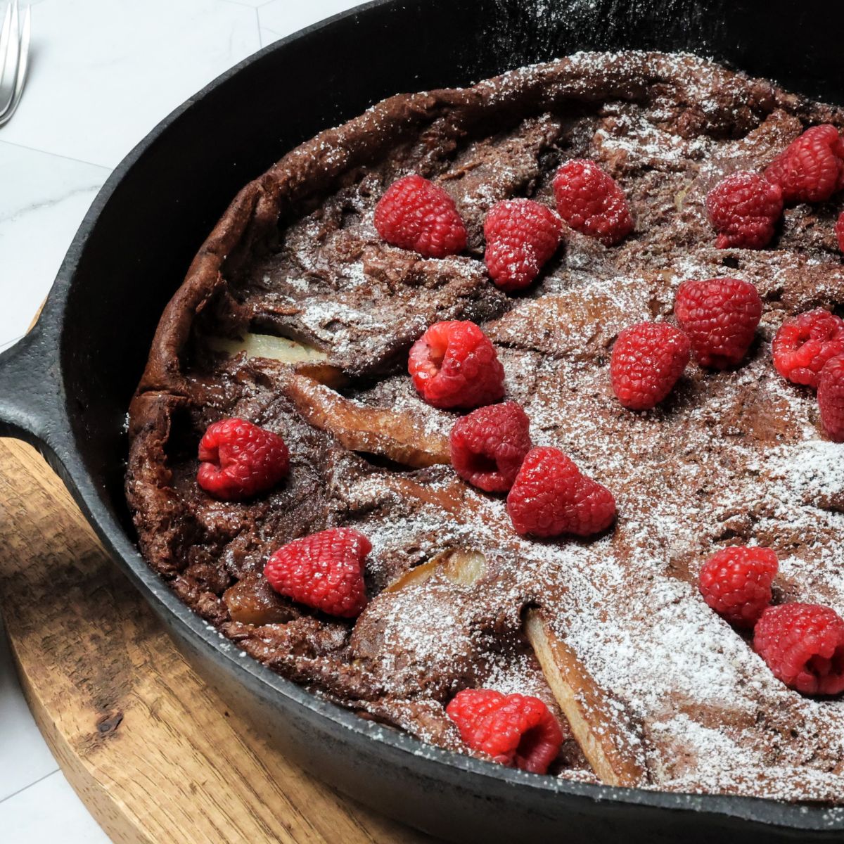 Chocolate Raspberry Dutch Baby.