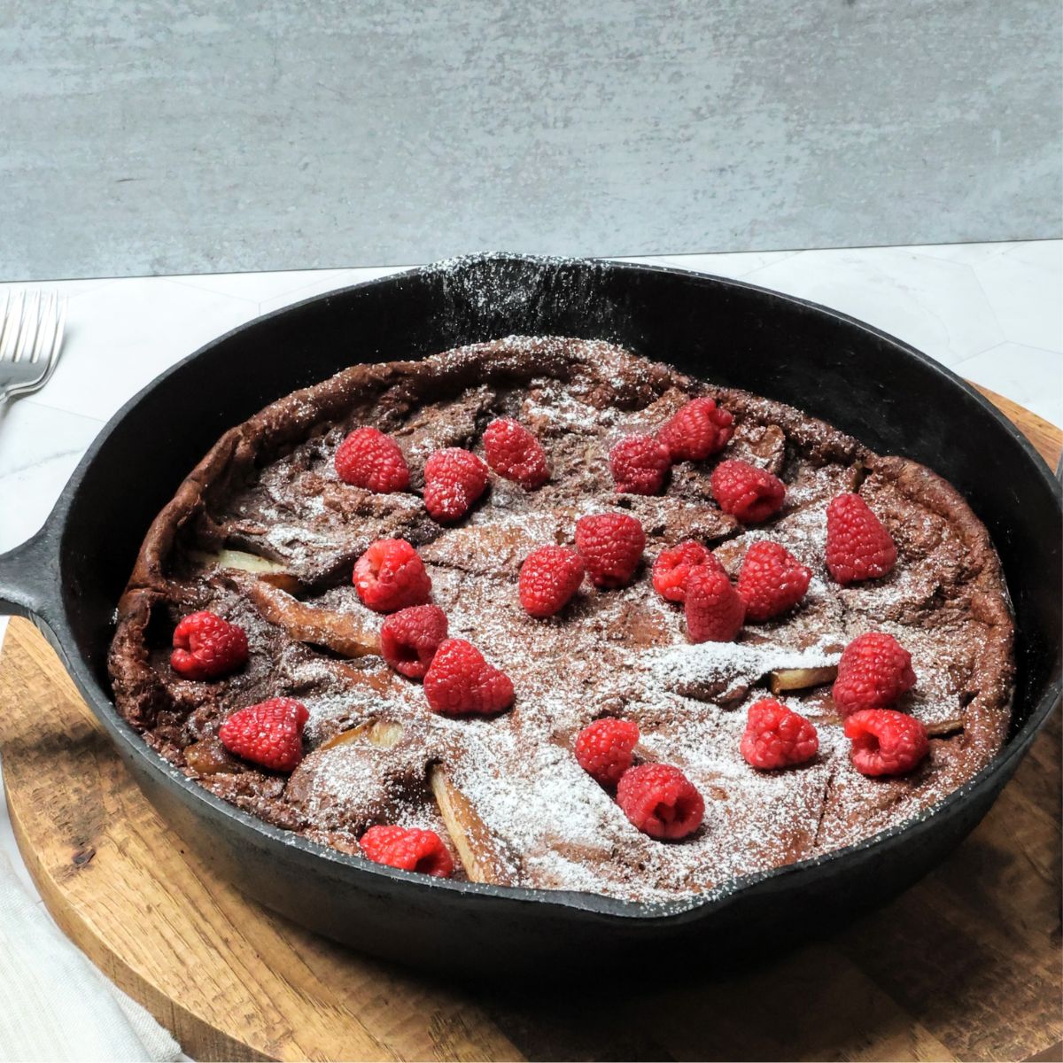 Chocolate Raspberry Dutch Baby.