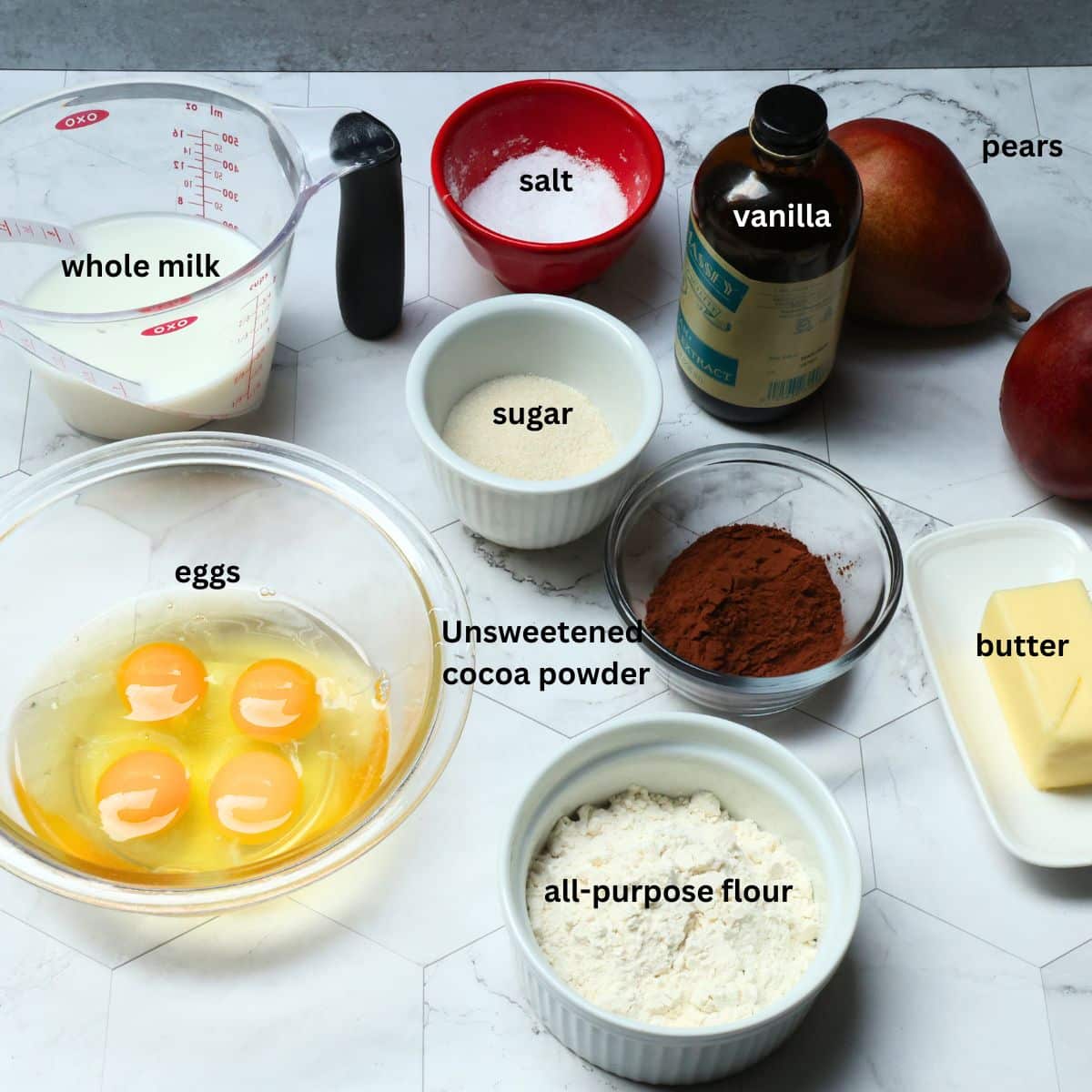 Ingredients for Chocolate Raspberry Dutch Baby.