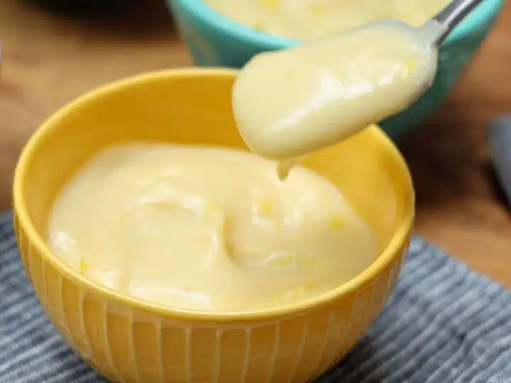 lemon pudding with spoonful.
