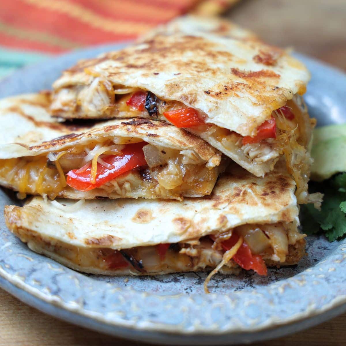 chicken quesadilla on a plate.