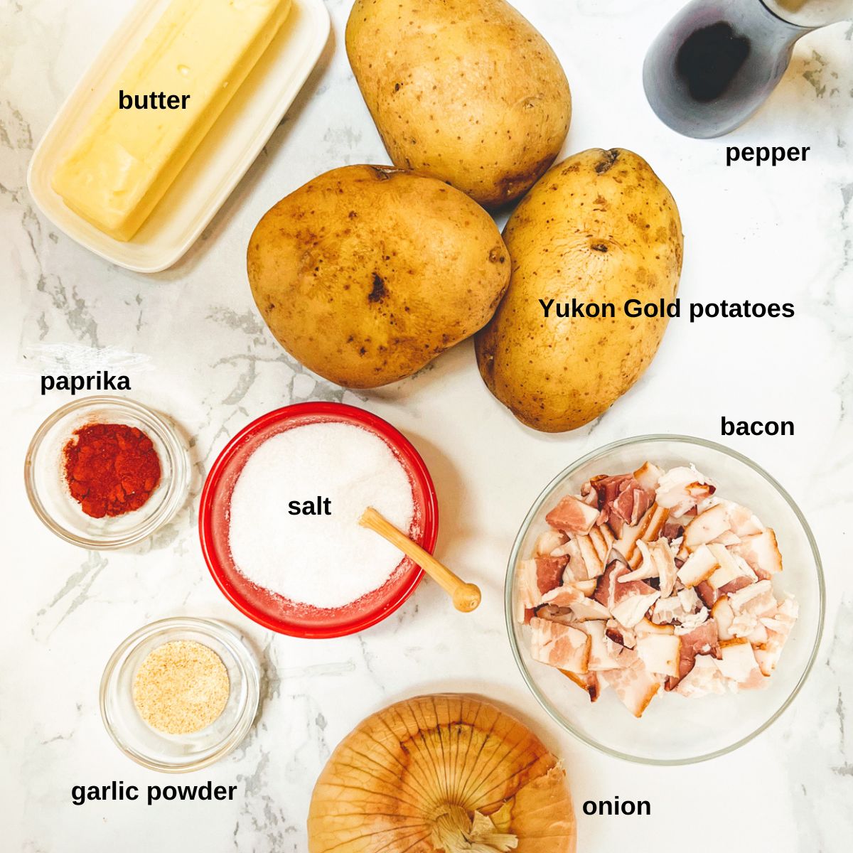 Ingredients for skillet breakfast potatoes.