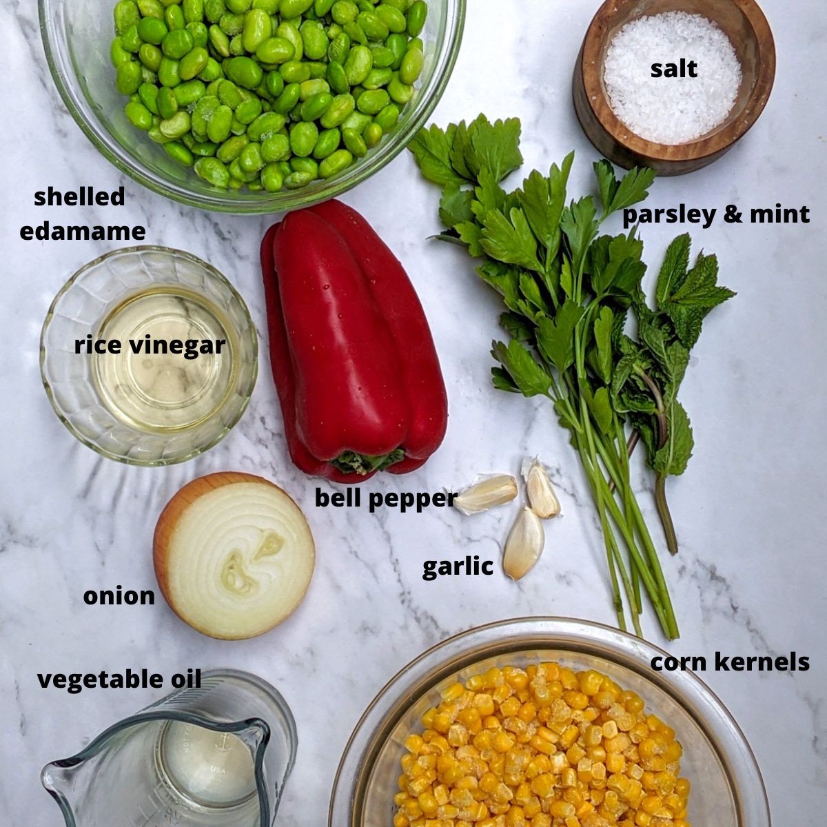 Ingredients to make Edamame Succotash