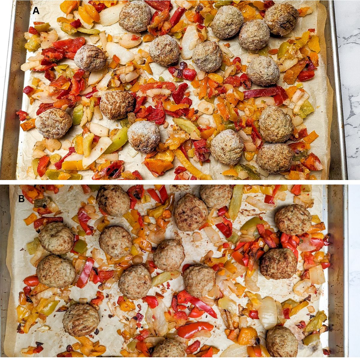 Making Meatball sheet pan dinner.