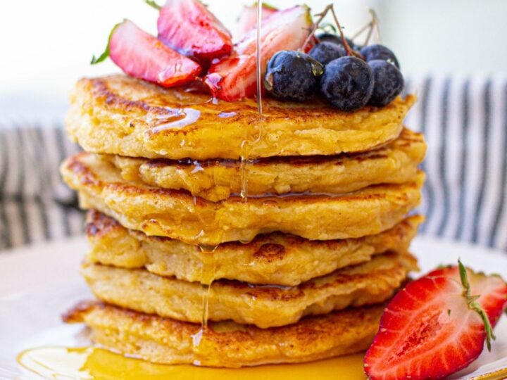 Cottage cheese pancake stack.