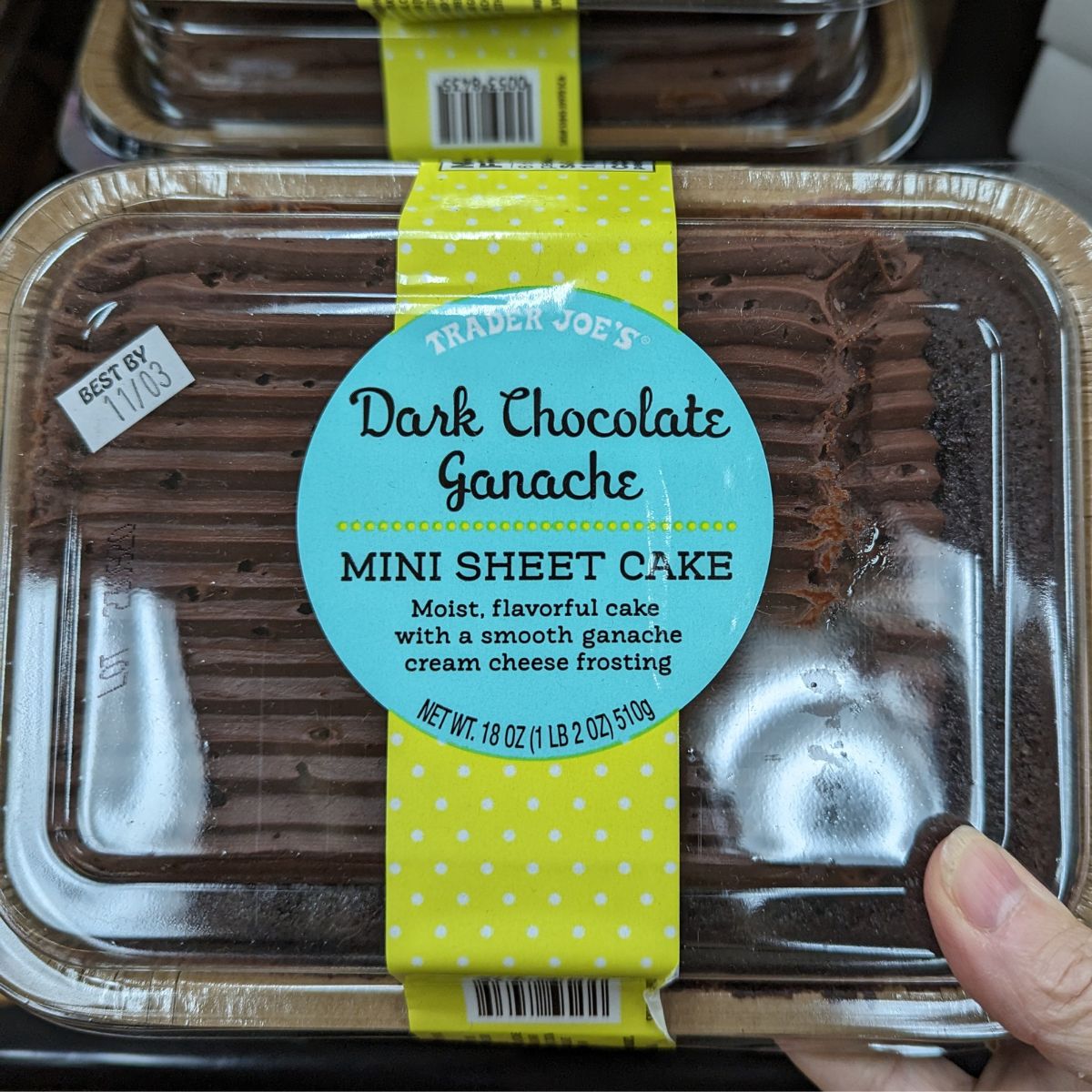 Trader Joe's Chocolate Ganache mini sheet cake.