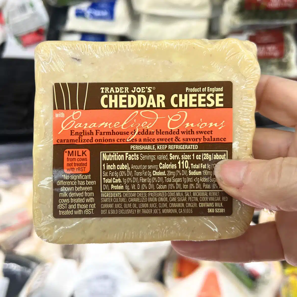 Trader Joe's Caramelized Onion cheddar Cheese. 