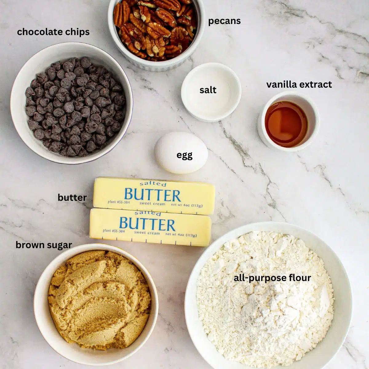 Ingredients to make chocolate toffee squares. 