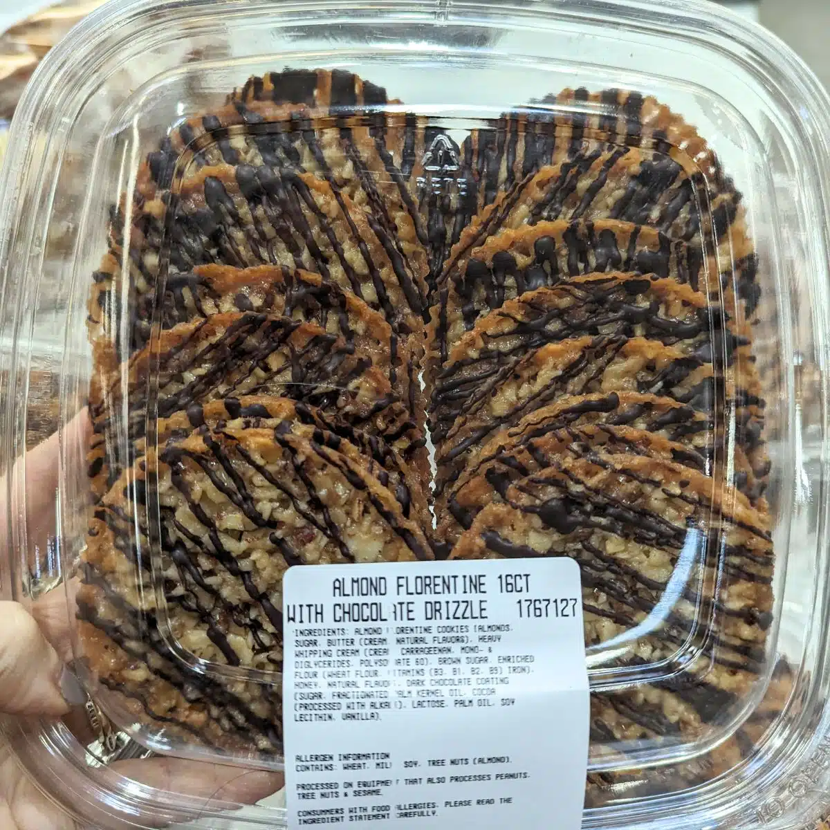 Costco's Almond Florentines with Chocolate Drizzle.