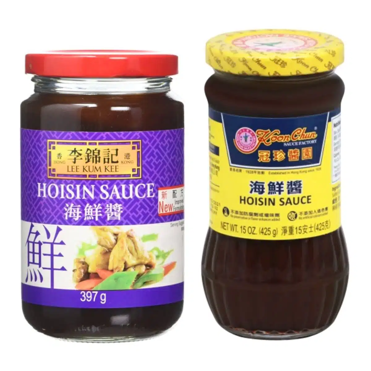 Two brands of hoisin Sauce, Koon Chun and Lee Kum Kee.