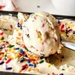 Scooping birthday cake ice cream.