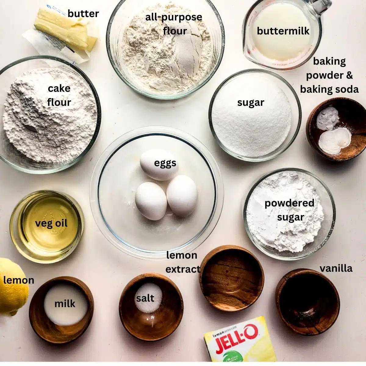 Ingredients to make lemon bundt cake. 