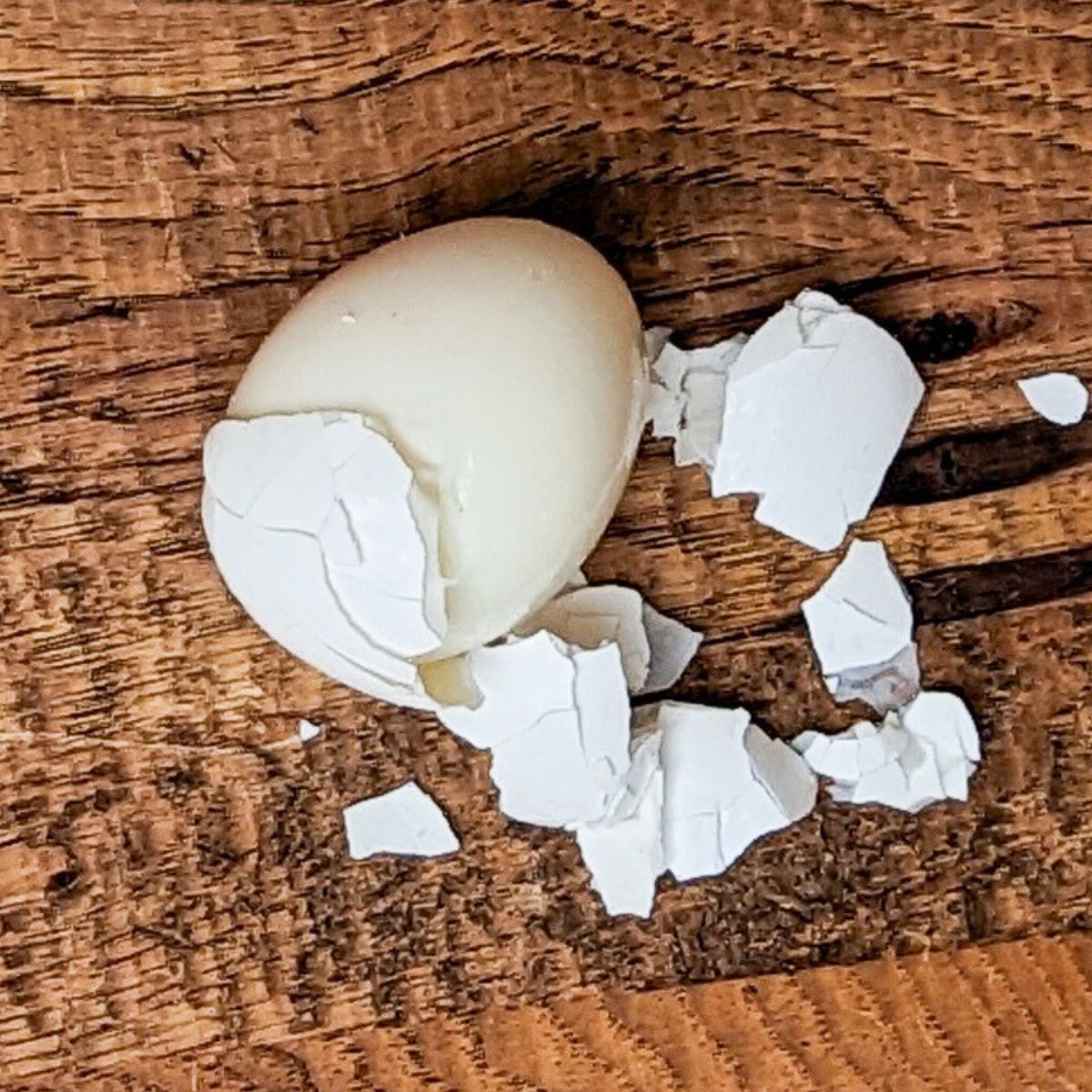 Peeling hard boiled egg. 
